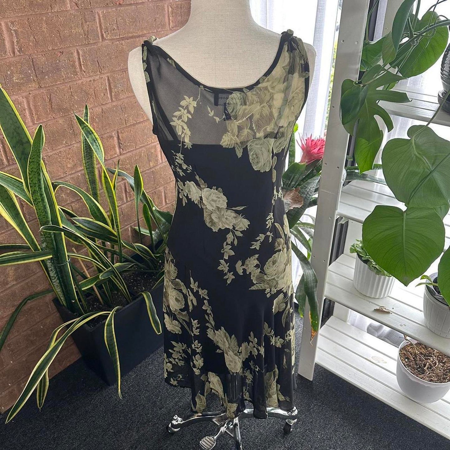 Vintage 90s Beaded Black & Green Maxidress (M)