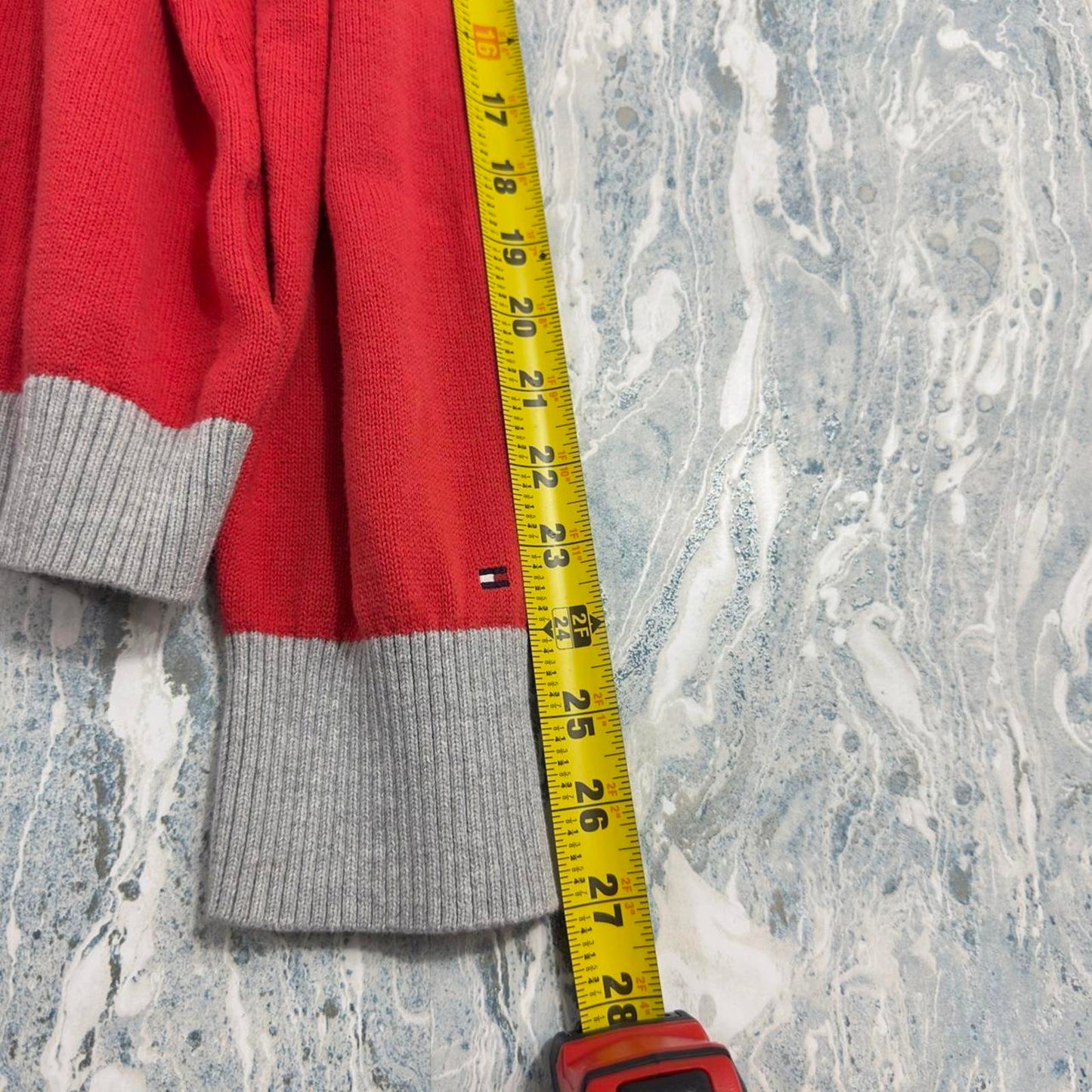 Tommy Hilfiger Red Zip-Up Sweater with Stripes (XXL)