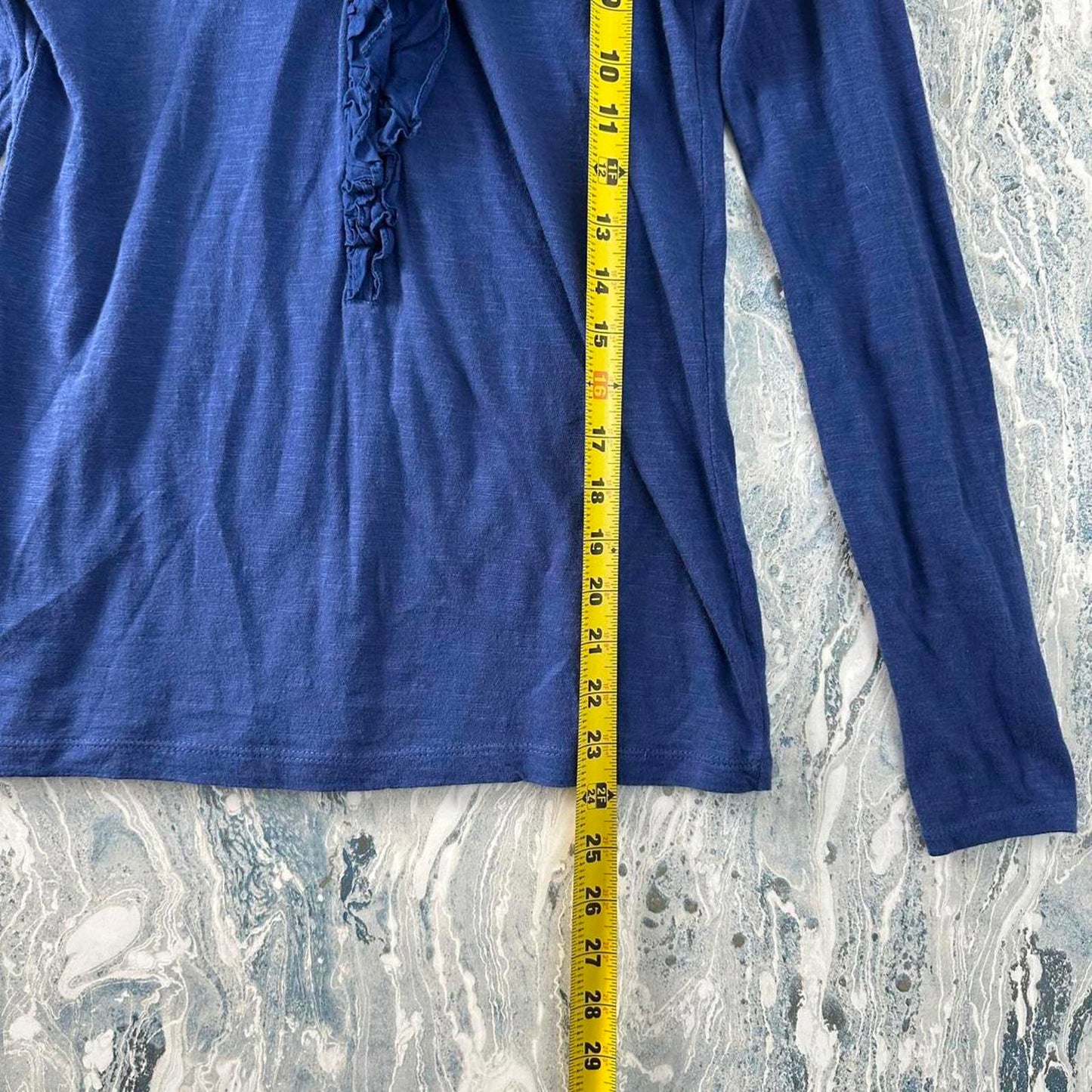 Y2K Ann Taylor LOFT Ruffle Trim Blue Long Sleeve Cotton Top (XS)