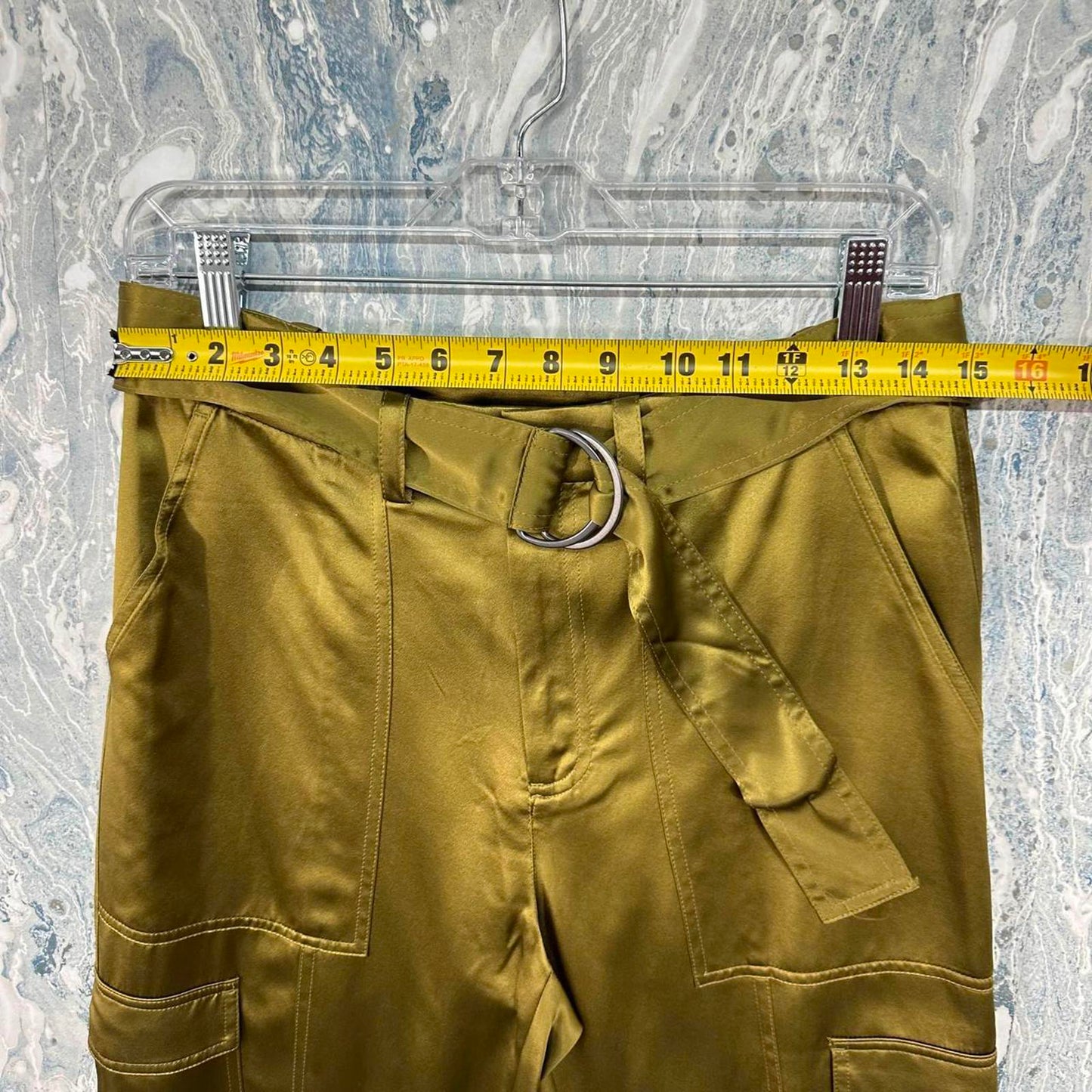 Dark Gold Silk Banana Republic Belted Cargo Pants (4)