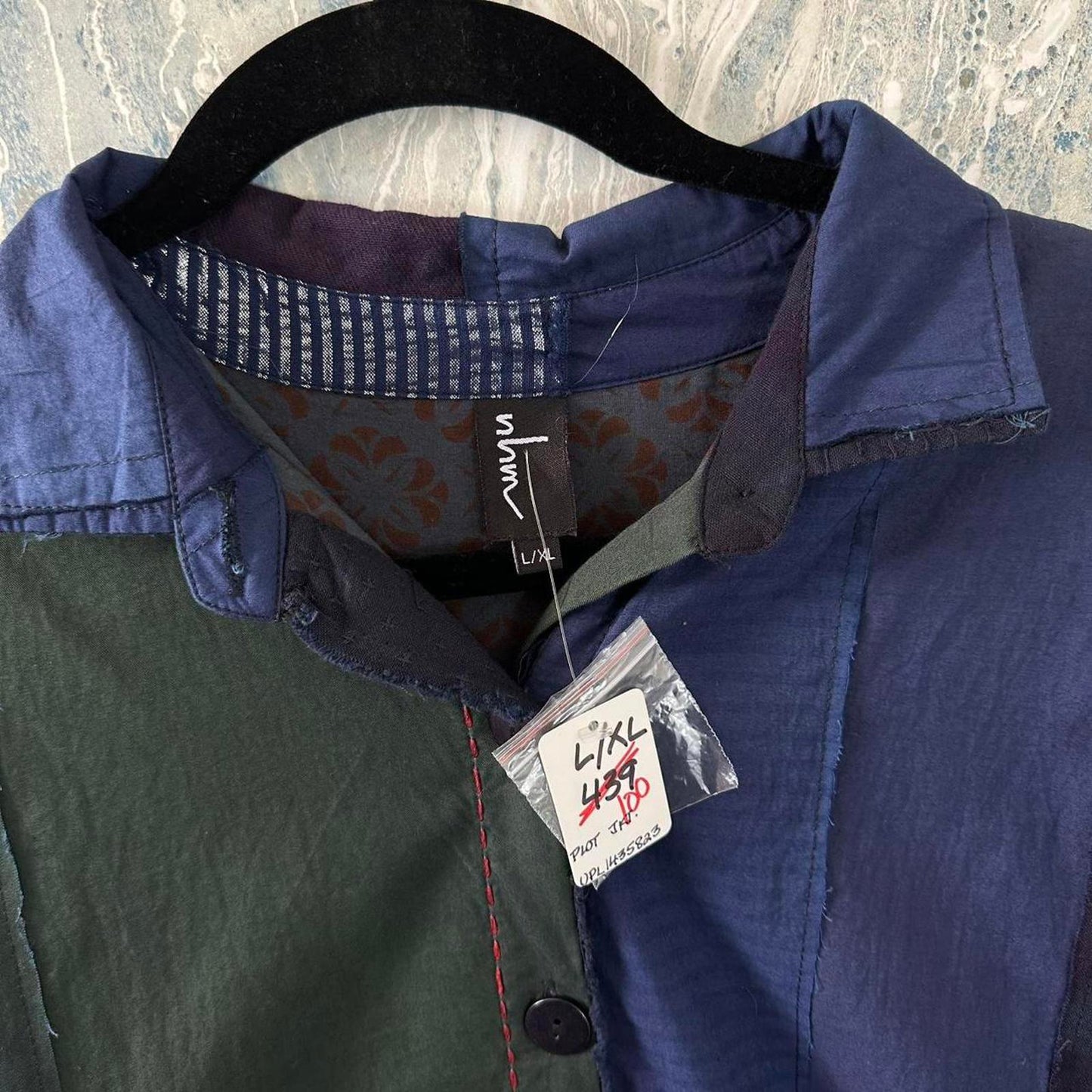 Boho Patchwork Button-Up Tunic Shirt Dress (L/XL)