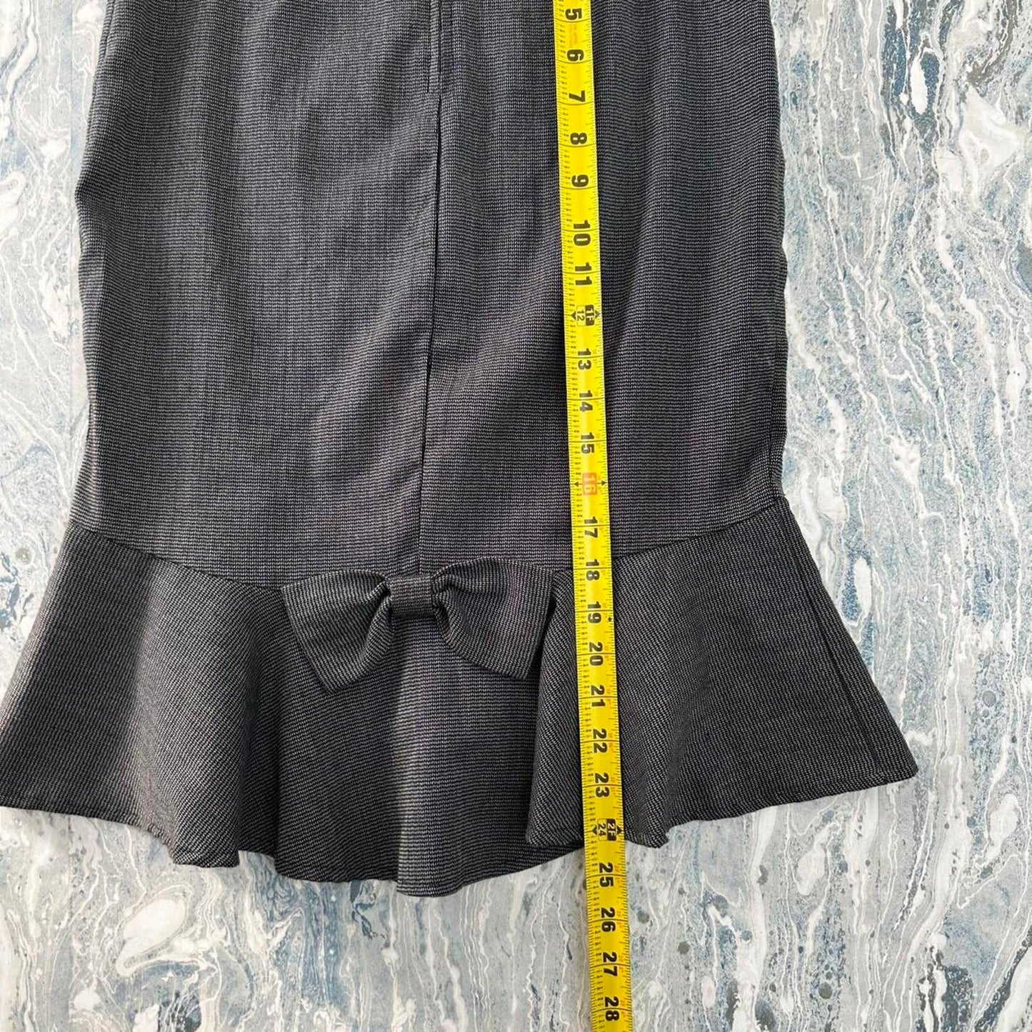 Vintage WAWA Black Charcoal Ruffle Hem Pencil Skirt with Bow Detail (M)