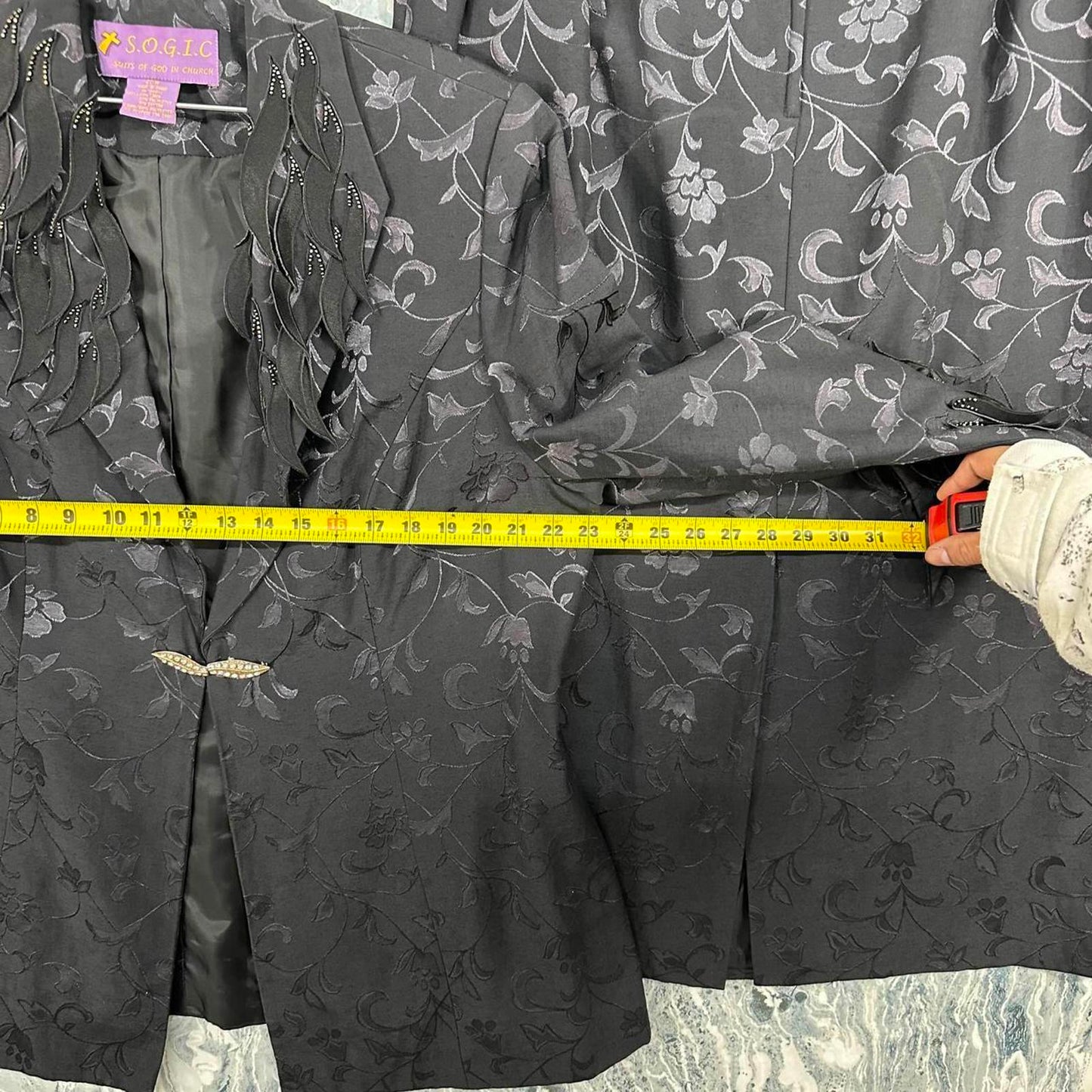 Vintage Black Jacquard Floral Gospel Blazer and Skirt Set (20W)