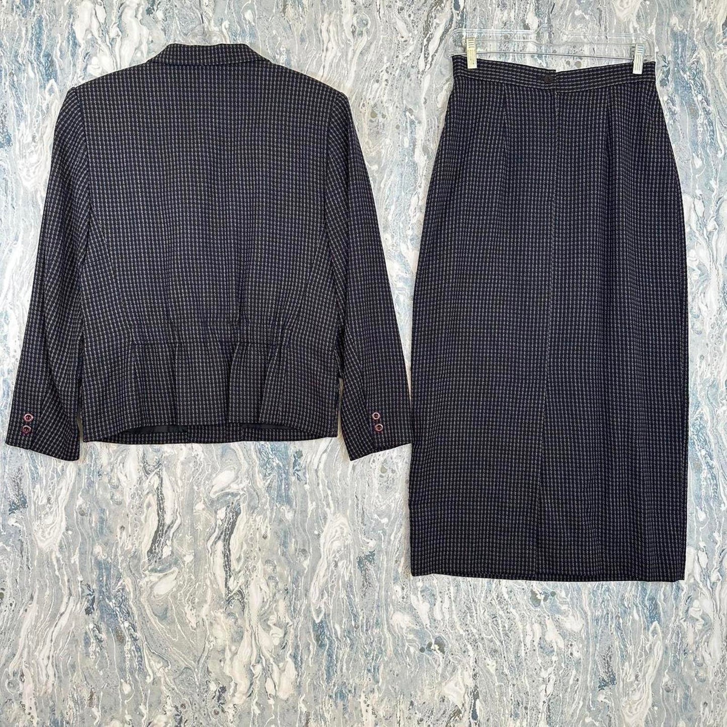 Preppy Black Houndstooth Blazer and Skirt Set (8)
