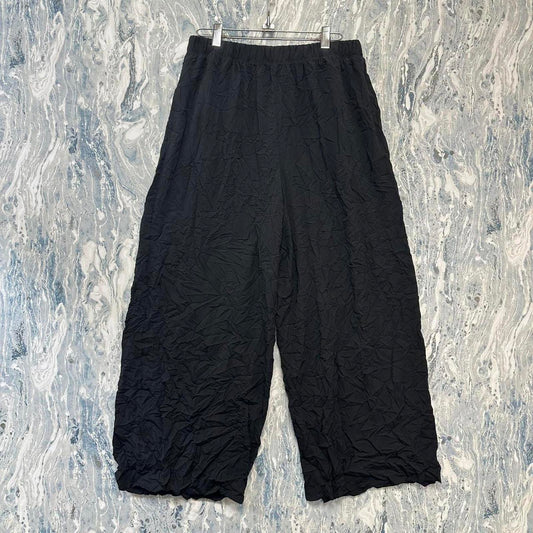 Boho black crinkle wide leg hobo pants (M)