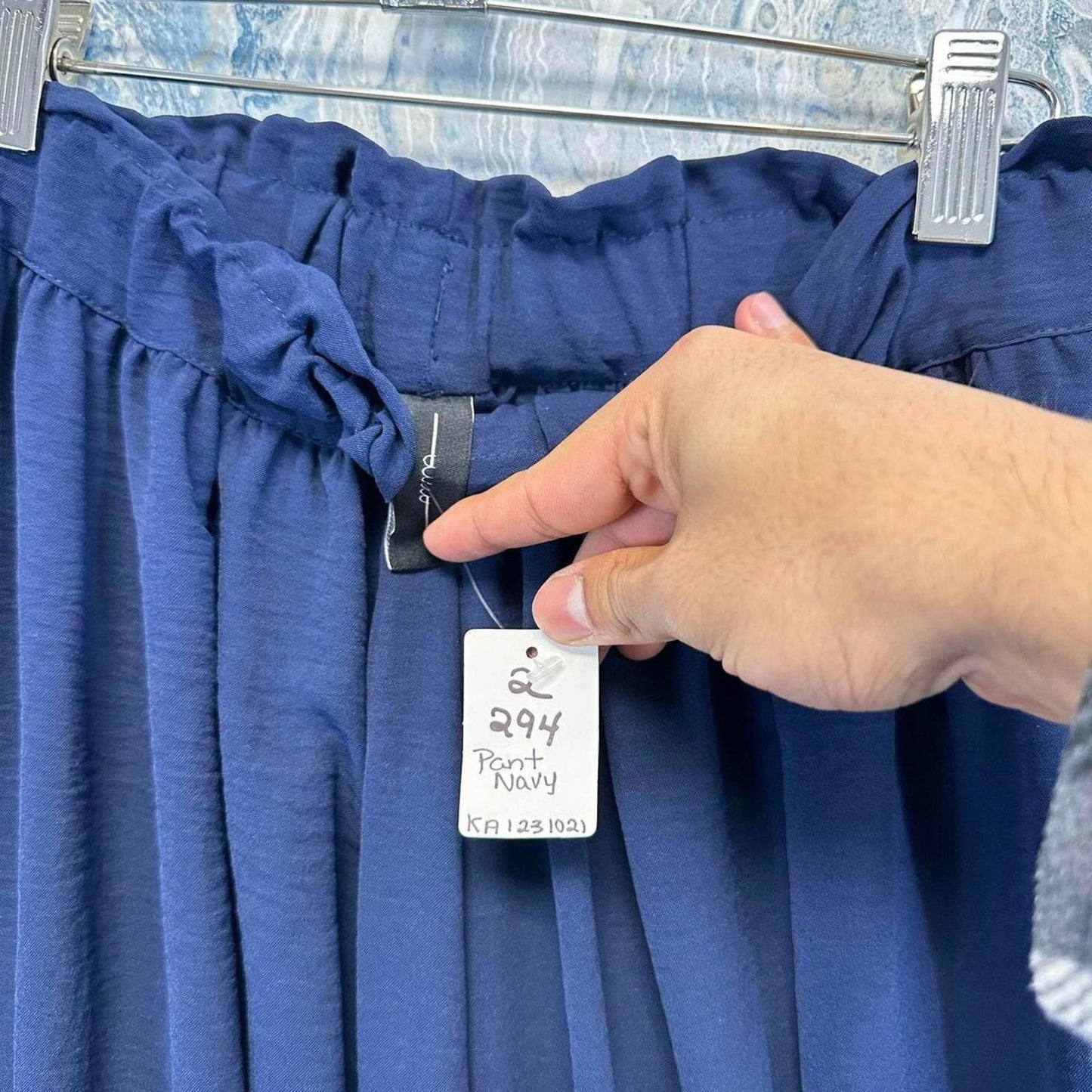 Designer Boho Navy Blue Wide Leg Elastic Waist Women's Pants (2)