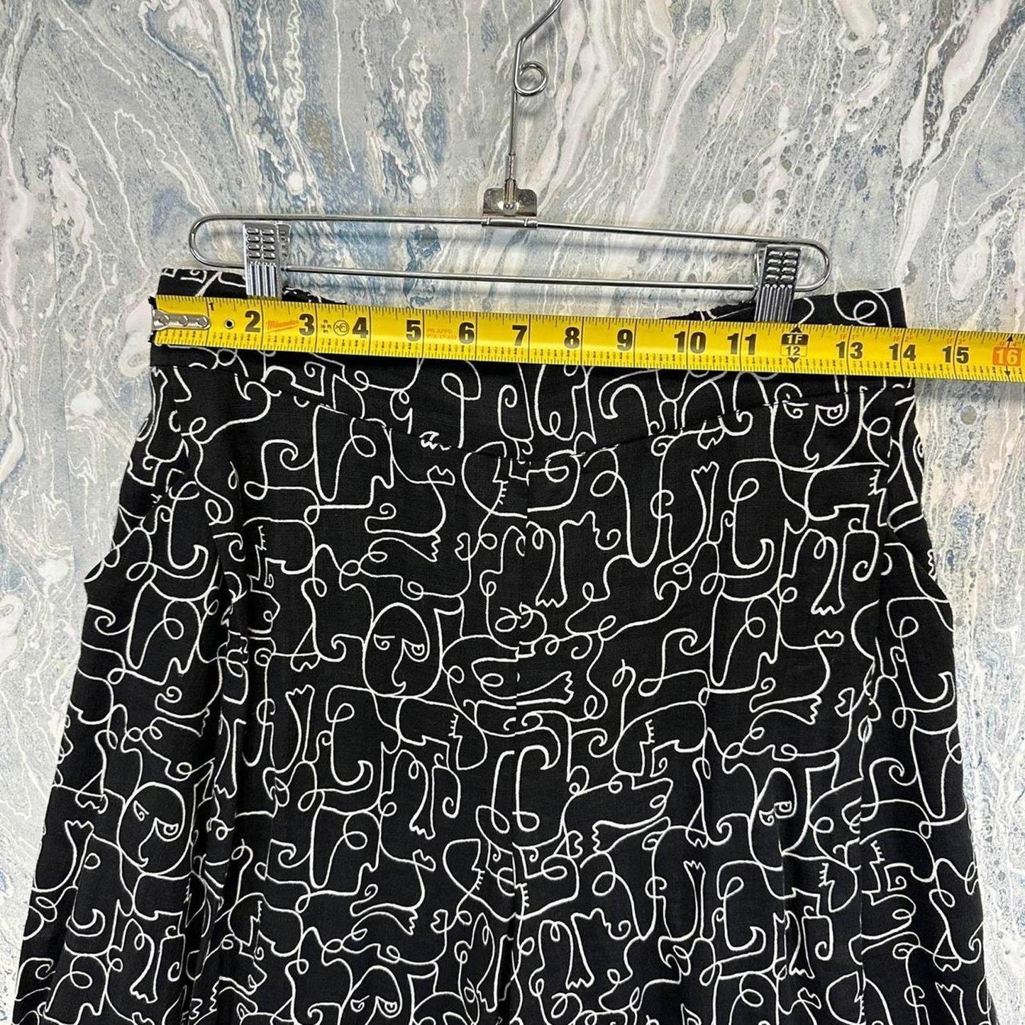 Vintage Abstract Line Art Wide-Leg Pants (L)