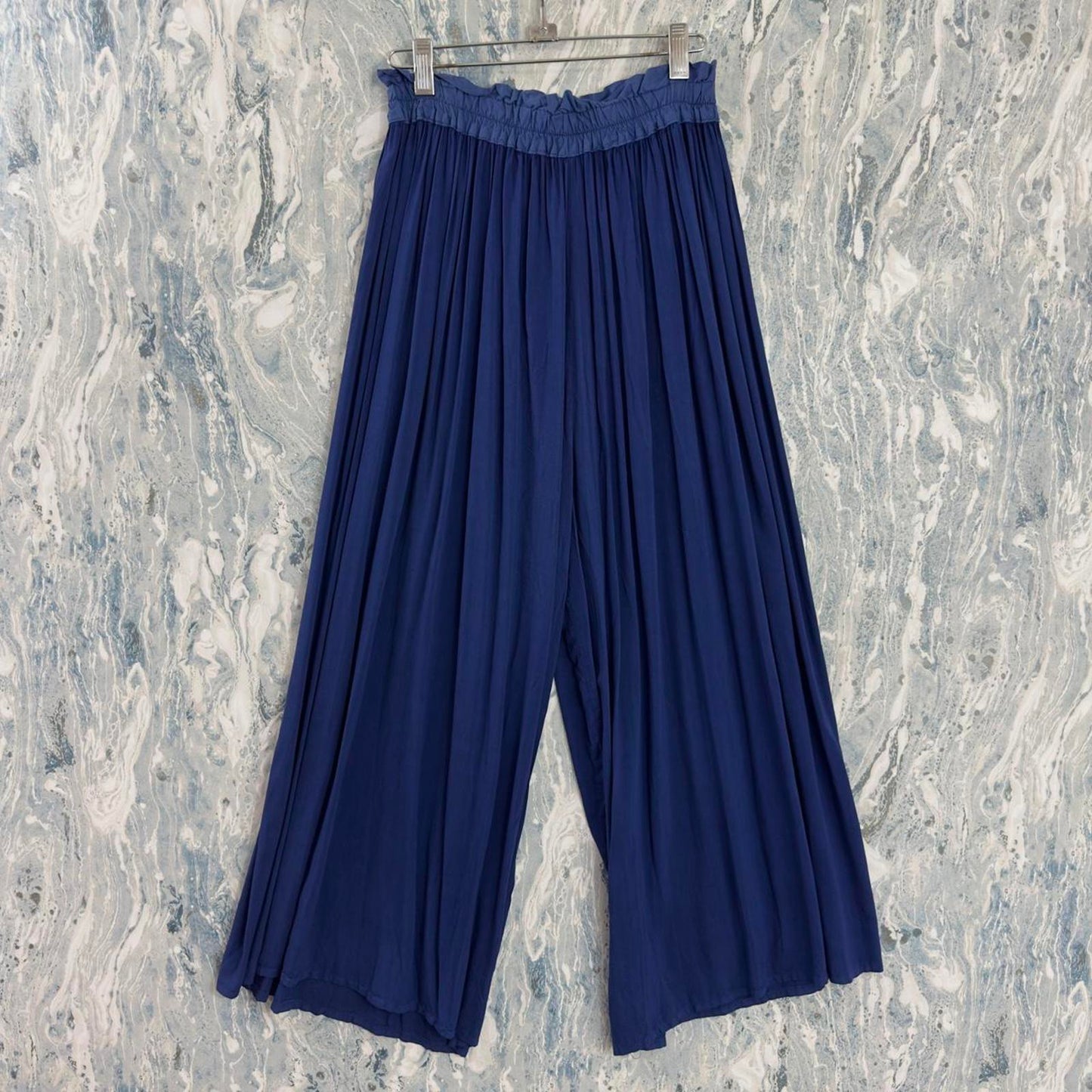 Designer Wide Leg Navy Pleated Pants (1)