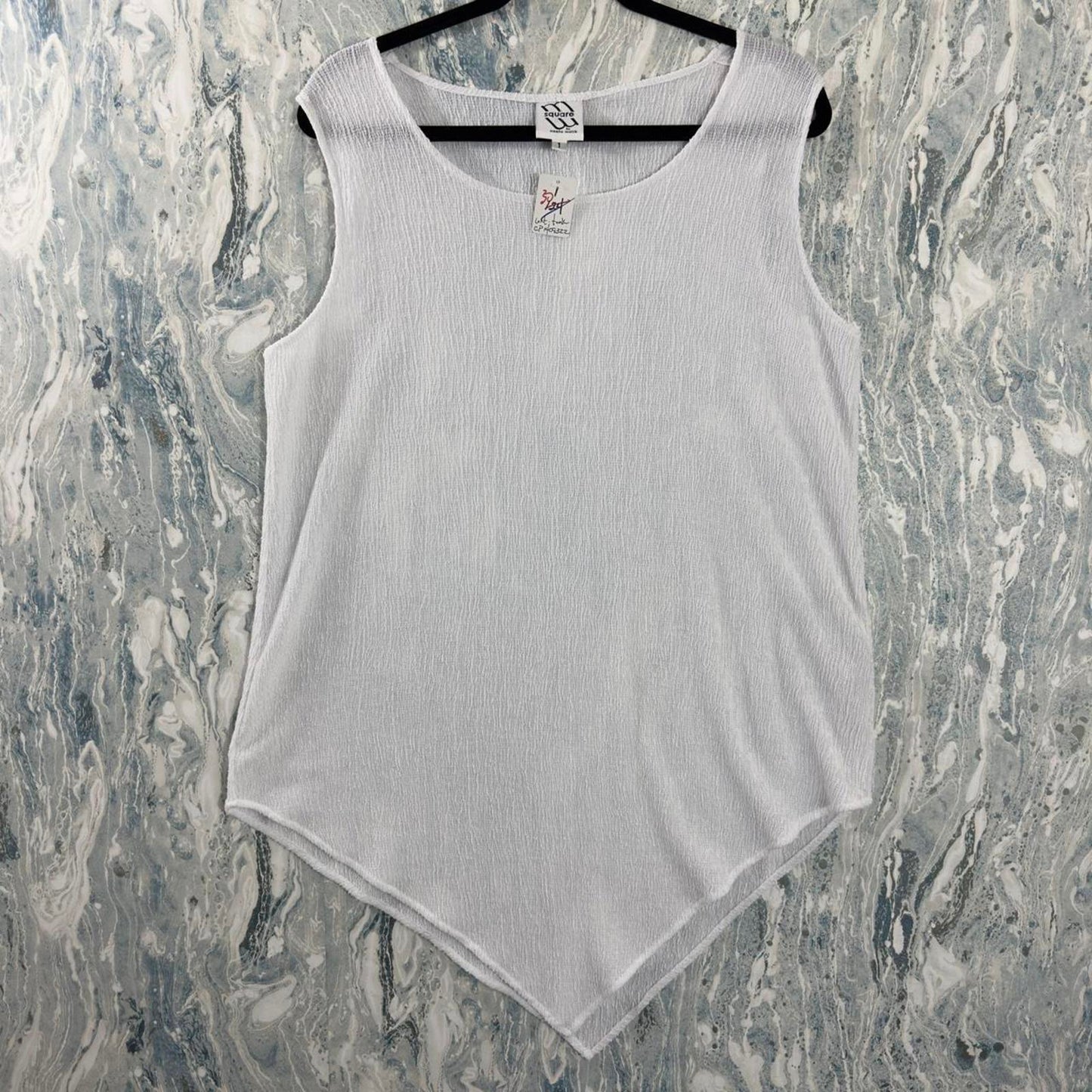 Designer Minimalist White Sleeveless Pointed Hem Tank Top (1)