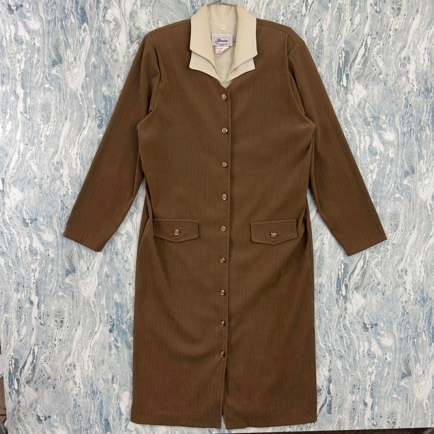 Brown Vintage Longline Twee Button-Up Dress (14)