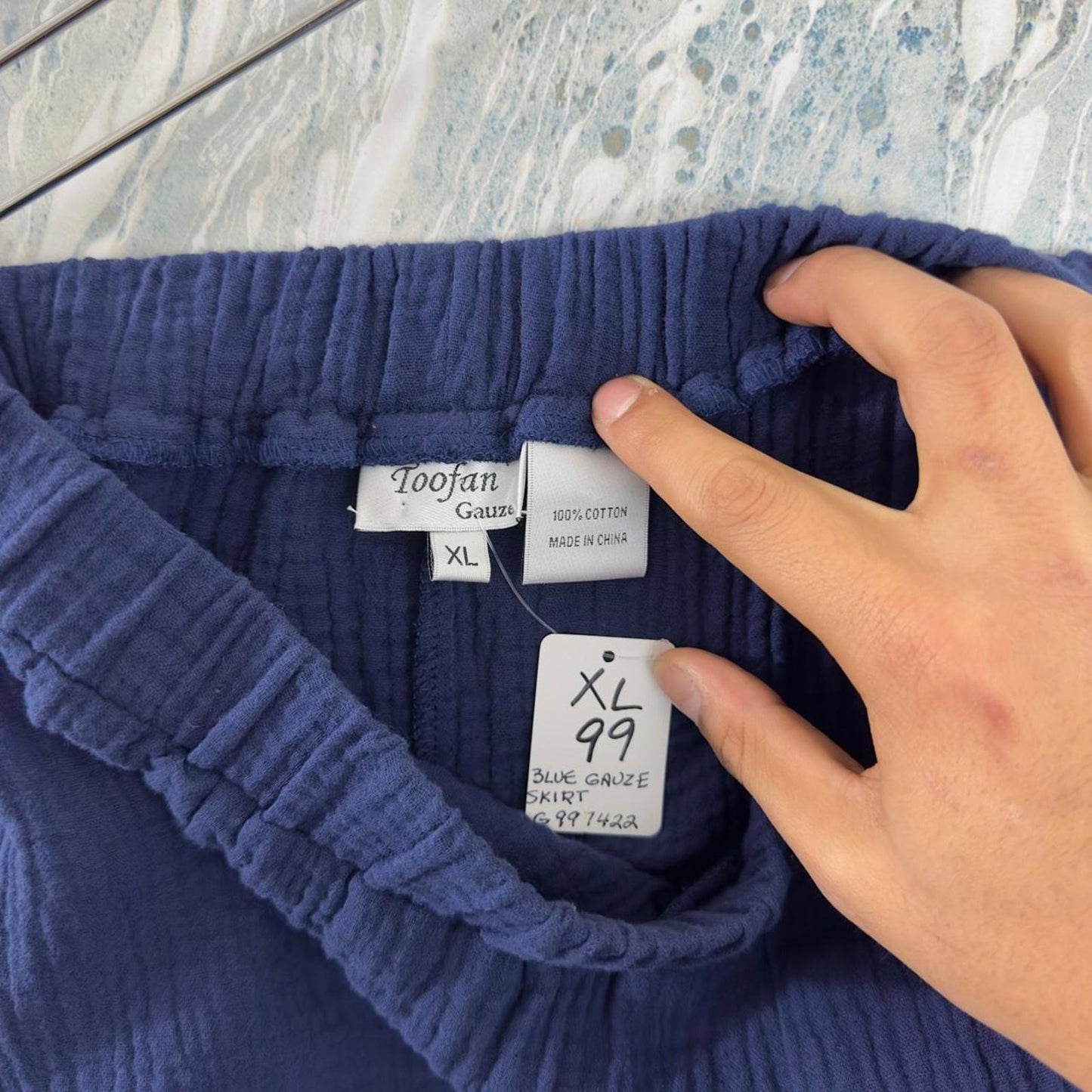 Designer Navy Blue Gauze Maxi Skirt (XL)