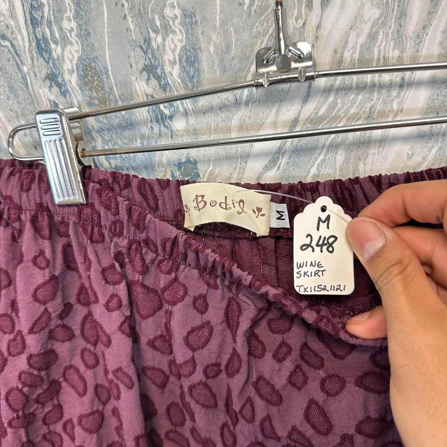 Bodil Designer Boho Wine Pattern Skirt with Pockets (M)