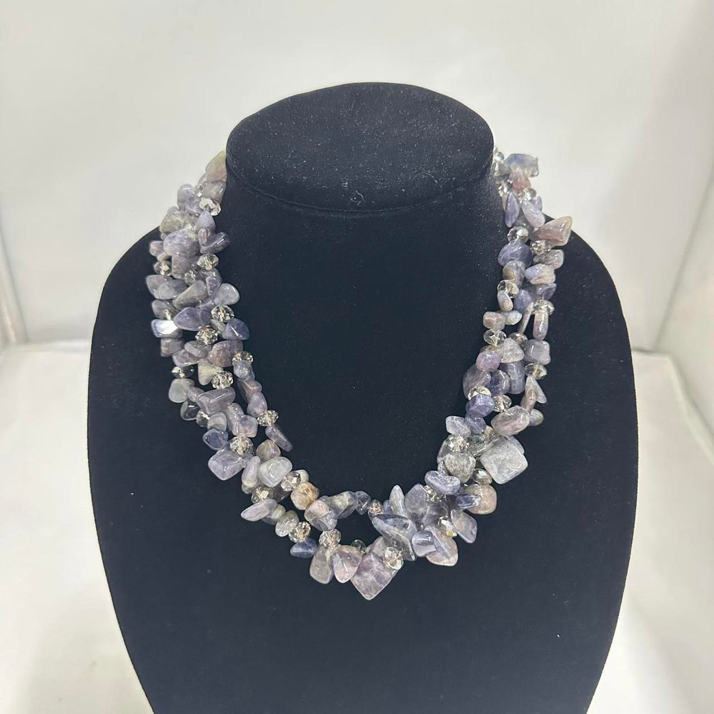 Boho Vintage Purple Crystal Multi- Strand Beaded Necklace