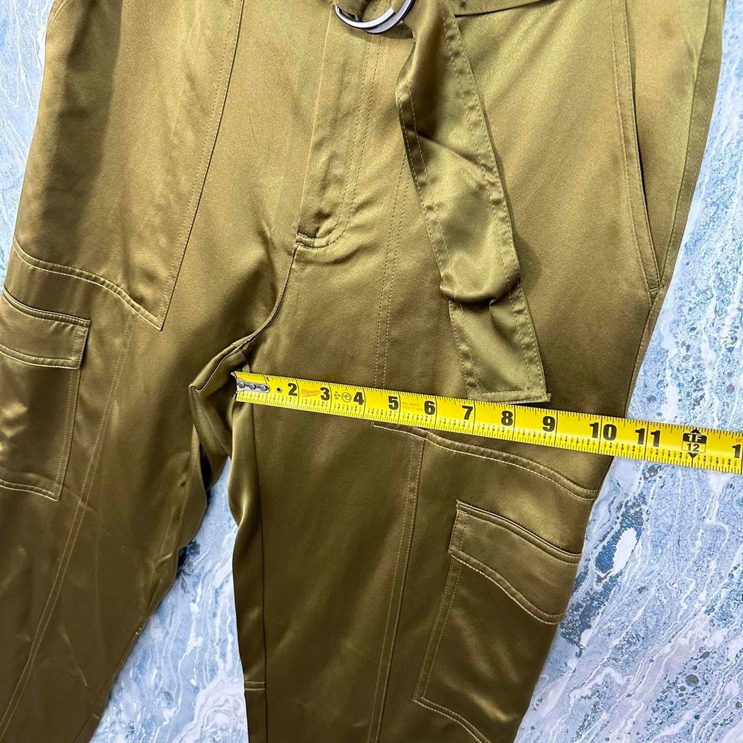Dark Gold Silk Banana Republic Belted Cargo Pants (4)