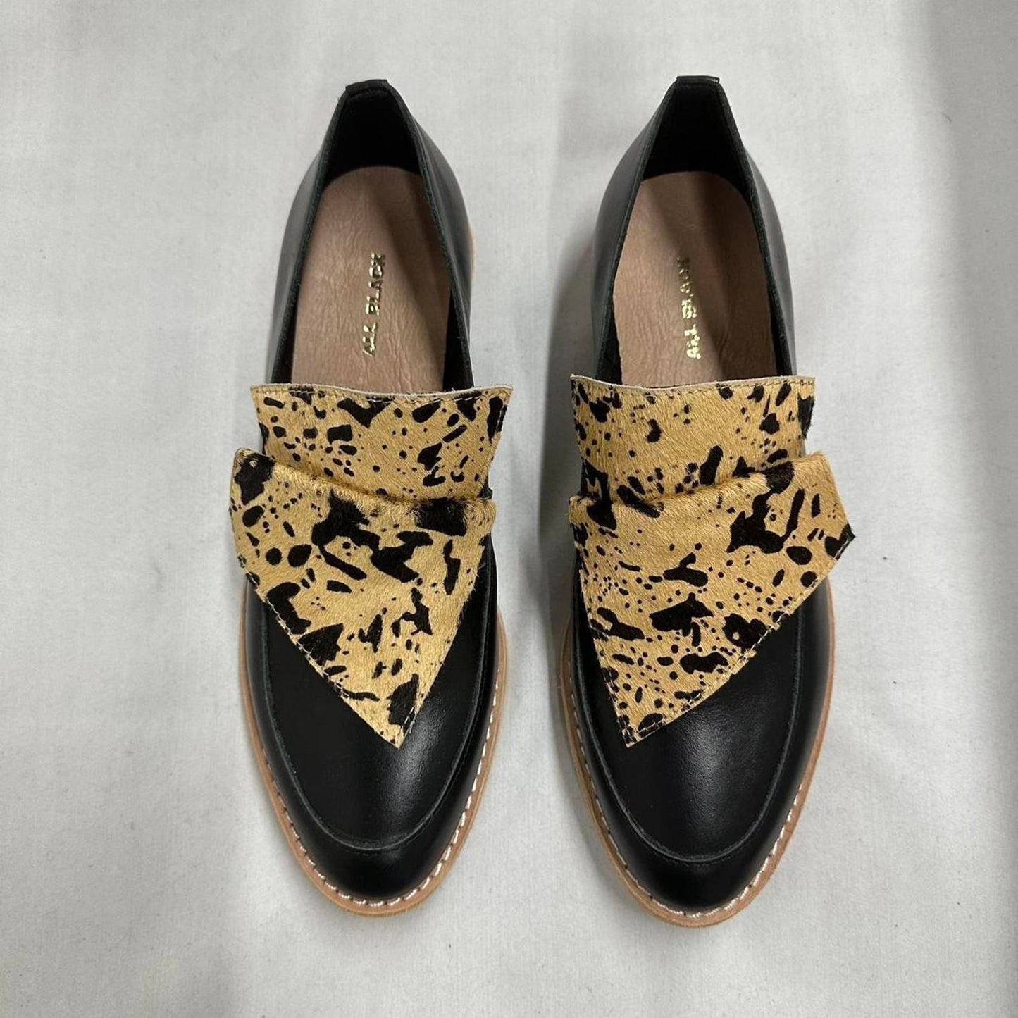 Designer Flat Bow Cowman Black Splatter Loafers (37)
