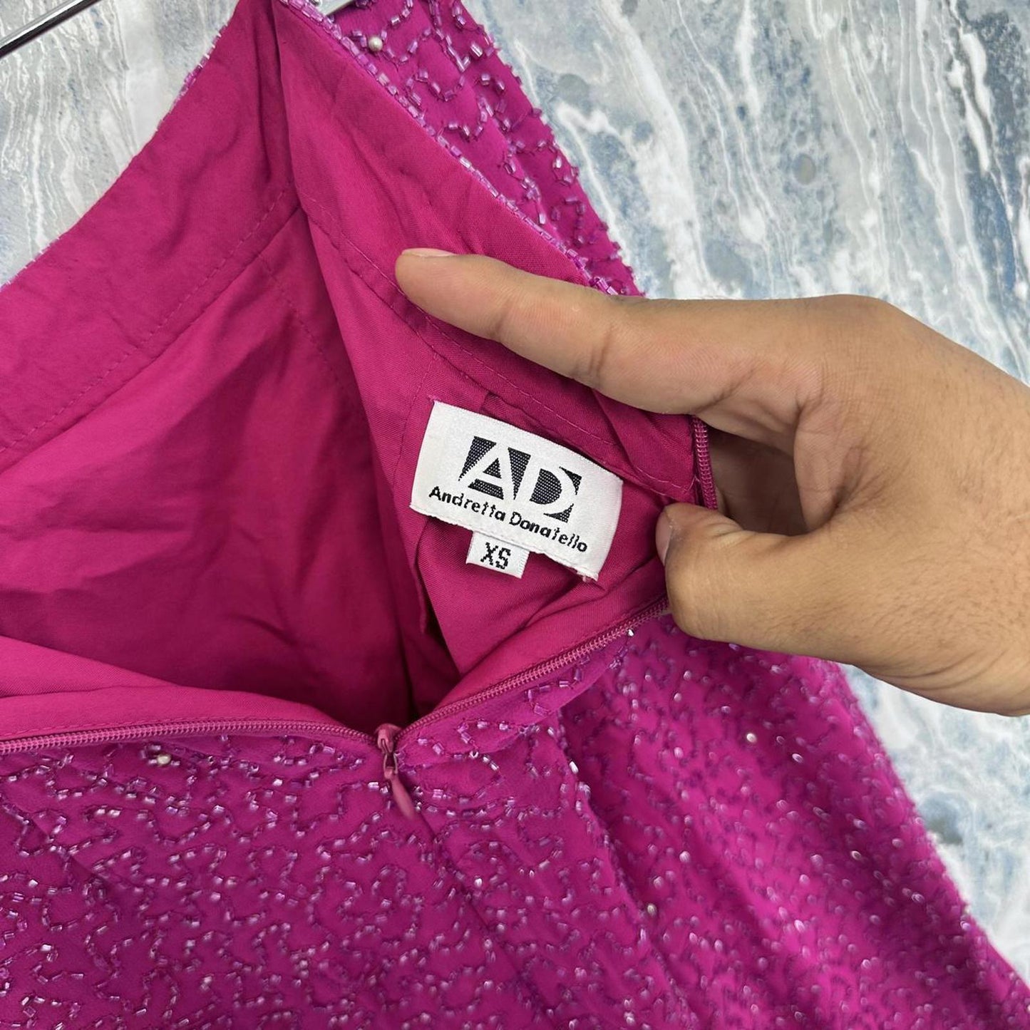 Vintage Andretta Donatello Beaded Hot Pink Silk Maxi Skirt (XS)