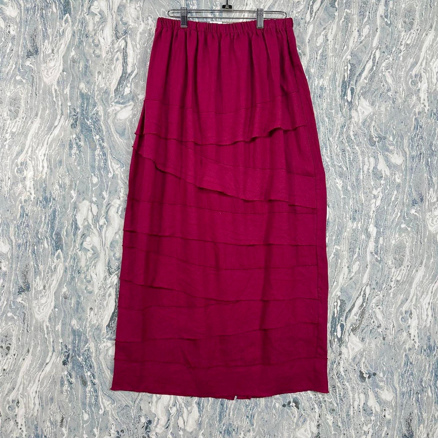 Boho Pink Floral Tiered Maxi Skirt (M)