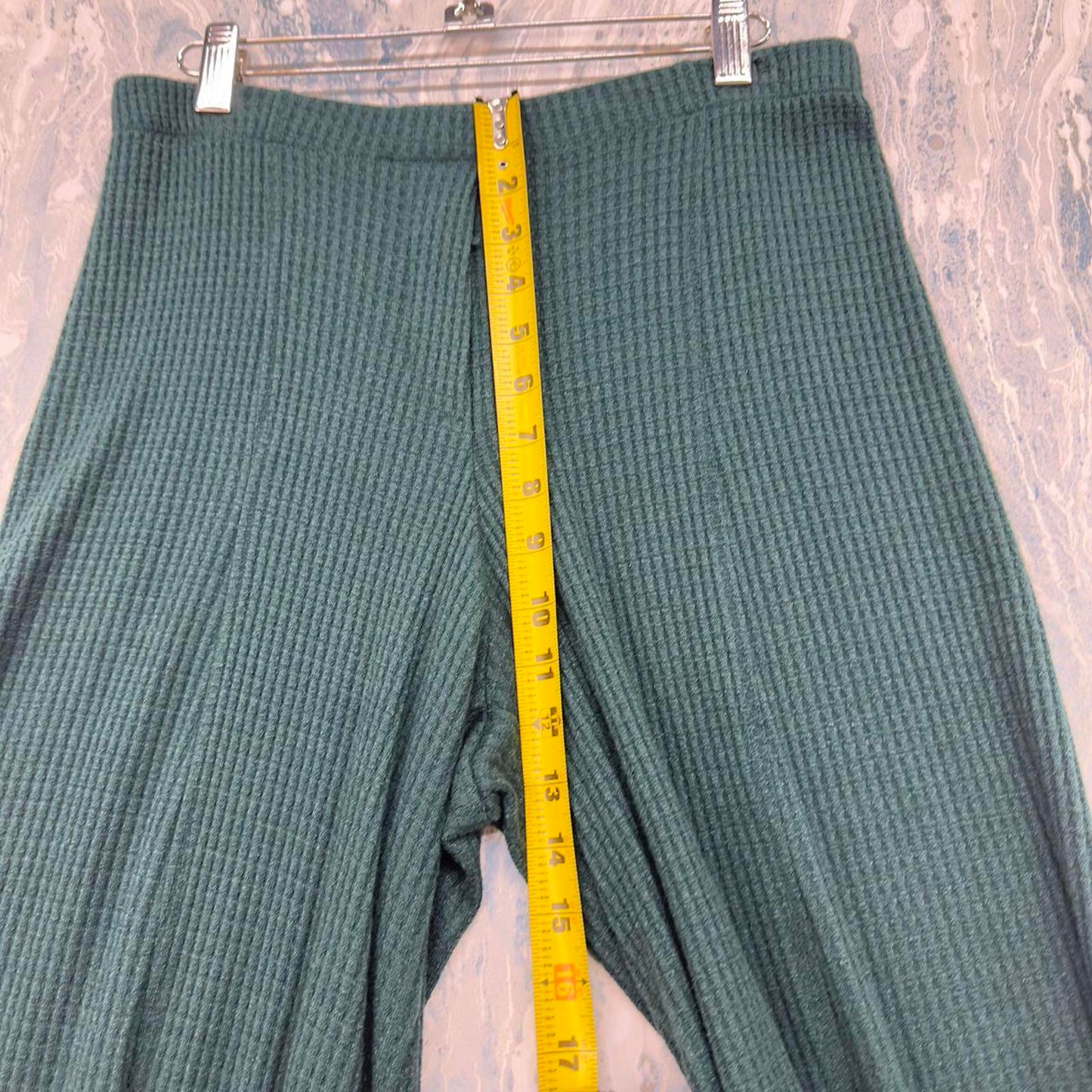 Dark Green Waffle Knit Wide-Leg Pants (2)