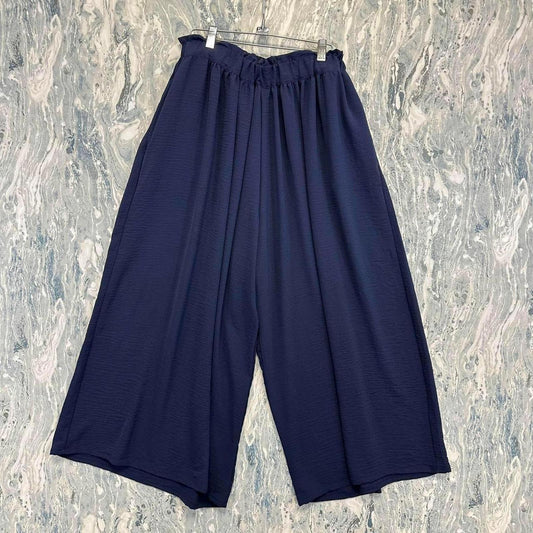 Designer Boho Navy Blue Wide Leg Elastic Waist Women's Pants (2)
