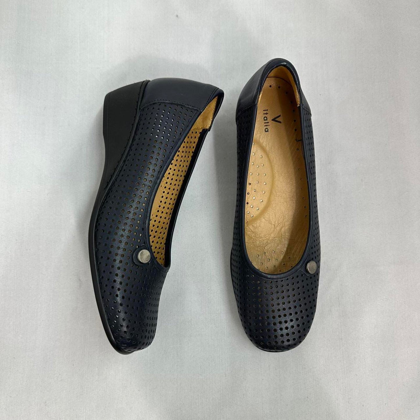 Perforated Navy Blue Wedge Shoes (7)