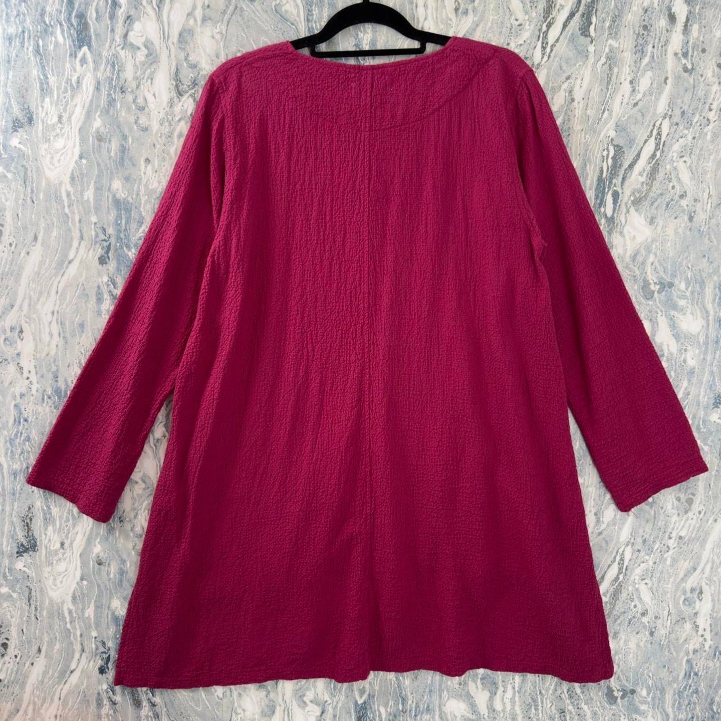 Boho Magenta Pink Textured Tunic Long Sleeve Top (M)