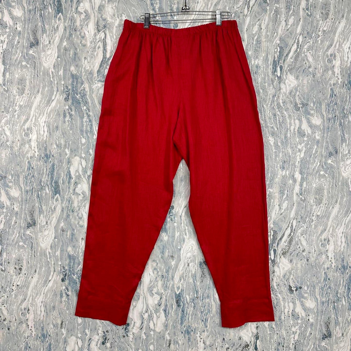 Designer Red Linen High-Waisted Trousers (2)