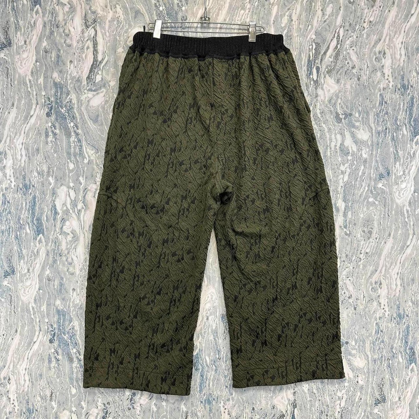 Green Textured Pattern Wide-Leg Pants (L)