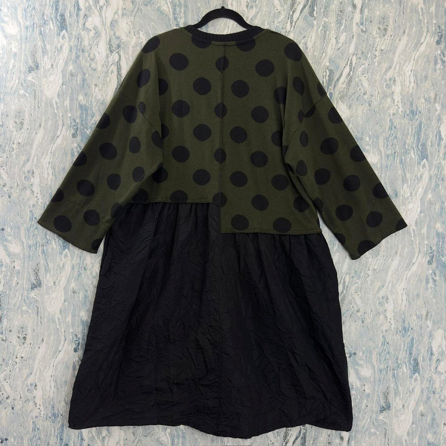 Designer Whimsygoth Dark Green & Black Polka Dot Smock Dress (M)