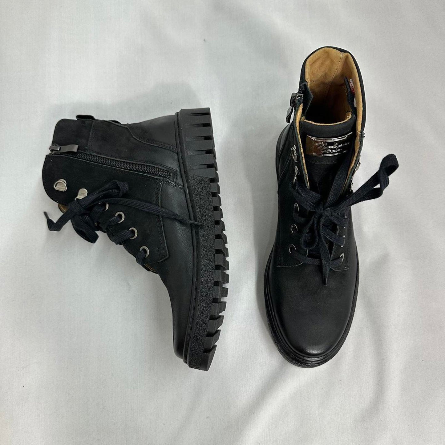 Black Lace-Up Leather Ankle Boots (6)