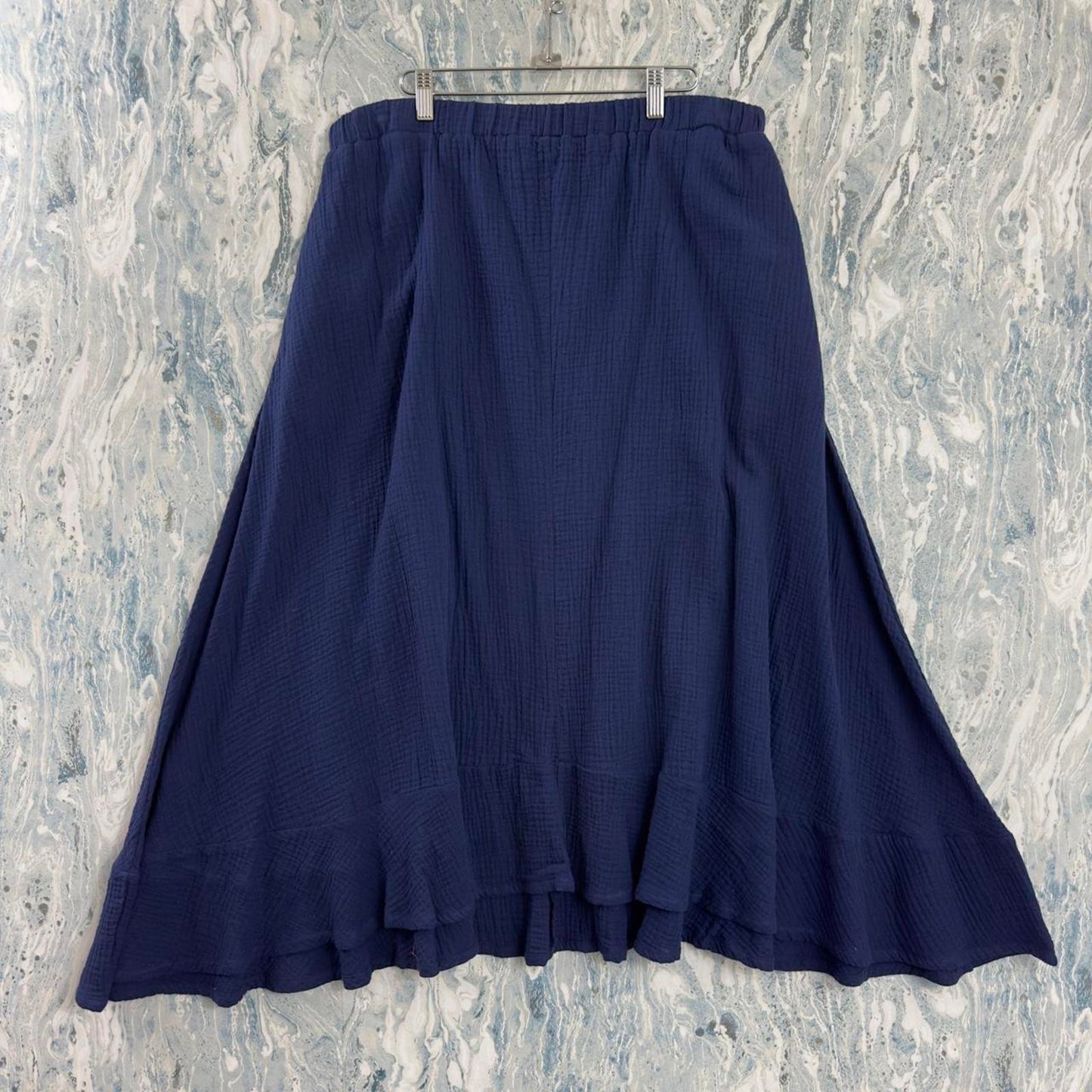 Designer Navy Blue Gauze Maxi Skirt (XL)