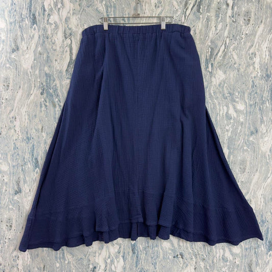 Designer Navy Blue Gauze Maxi Skirt (XL)