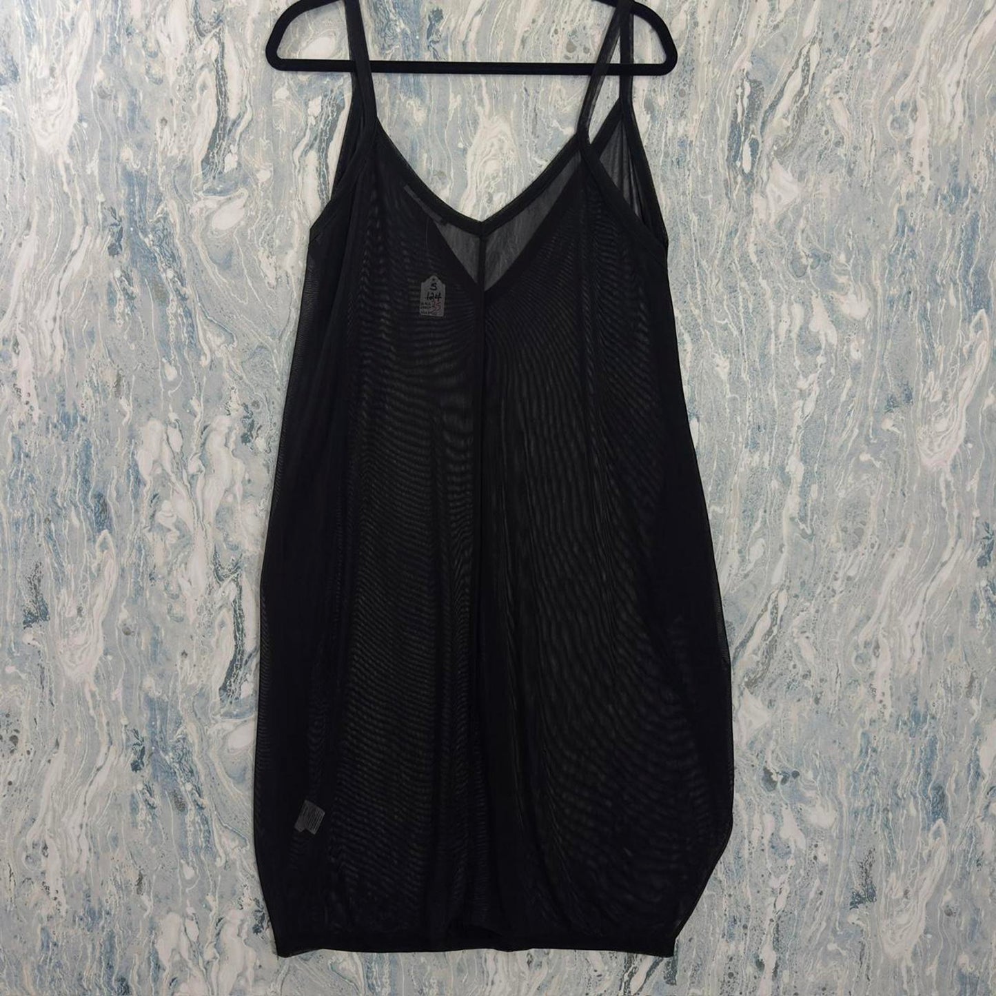 Designer Sheer Black Mesh Slip Dress (S)