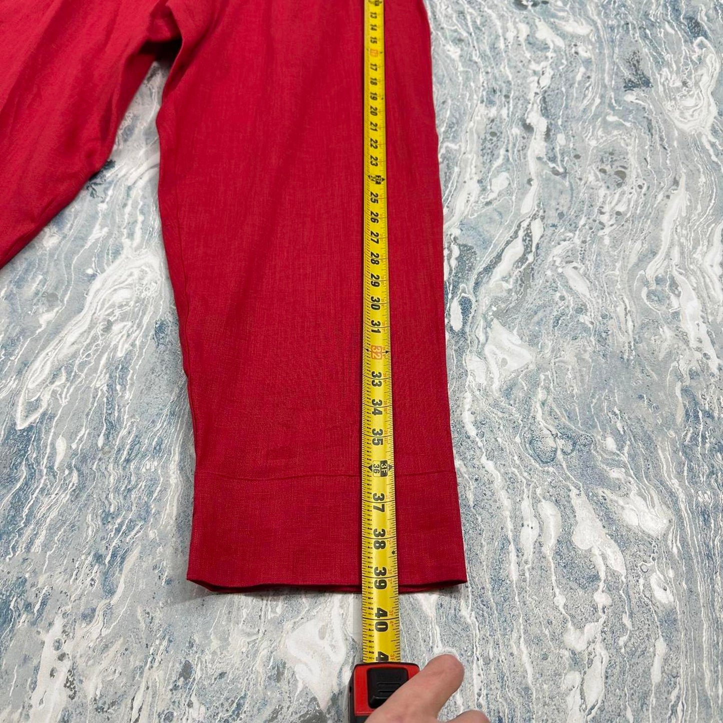 Designer Red Linen High-Waisted Trousers (2)