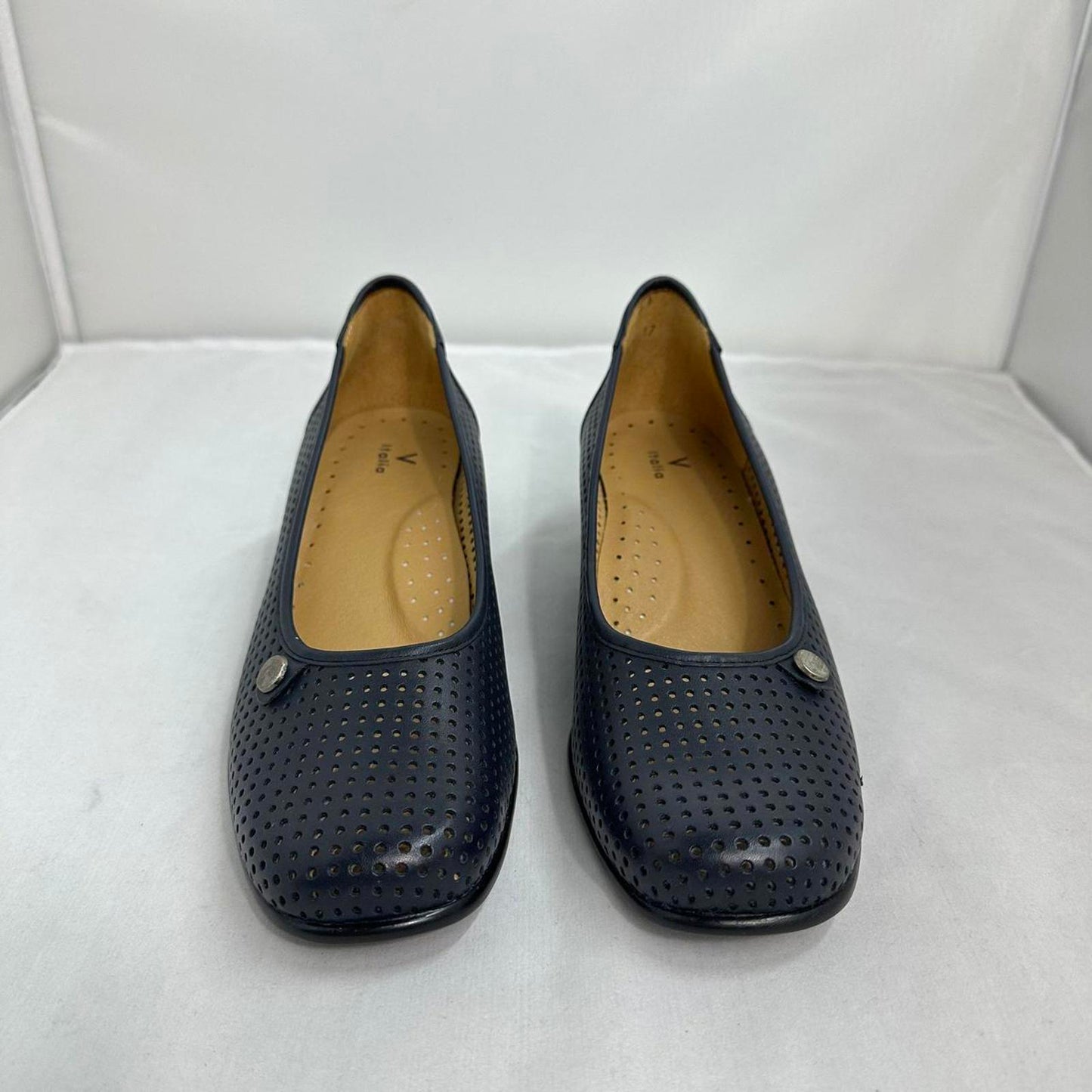 Perforated Navy Blue Wedge Slip-Ons (9)