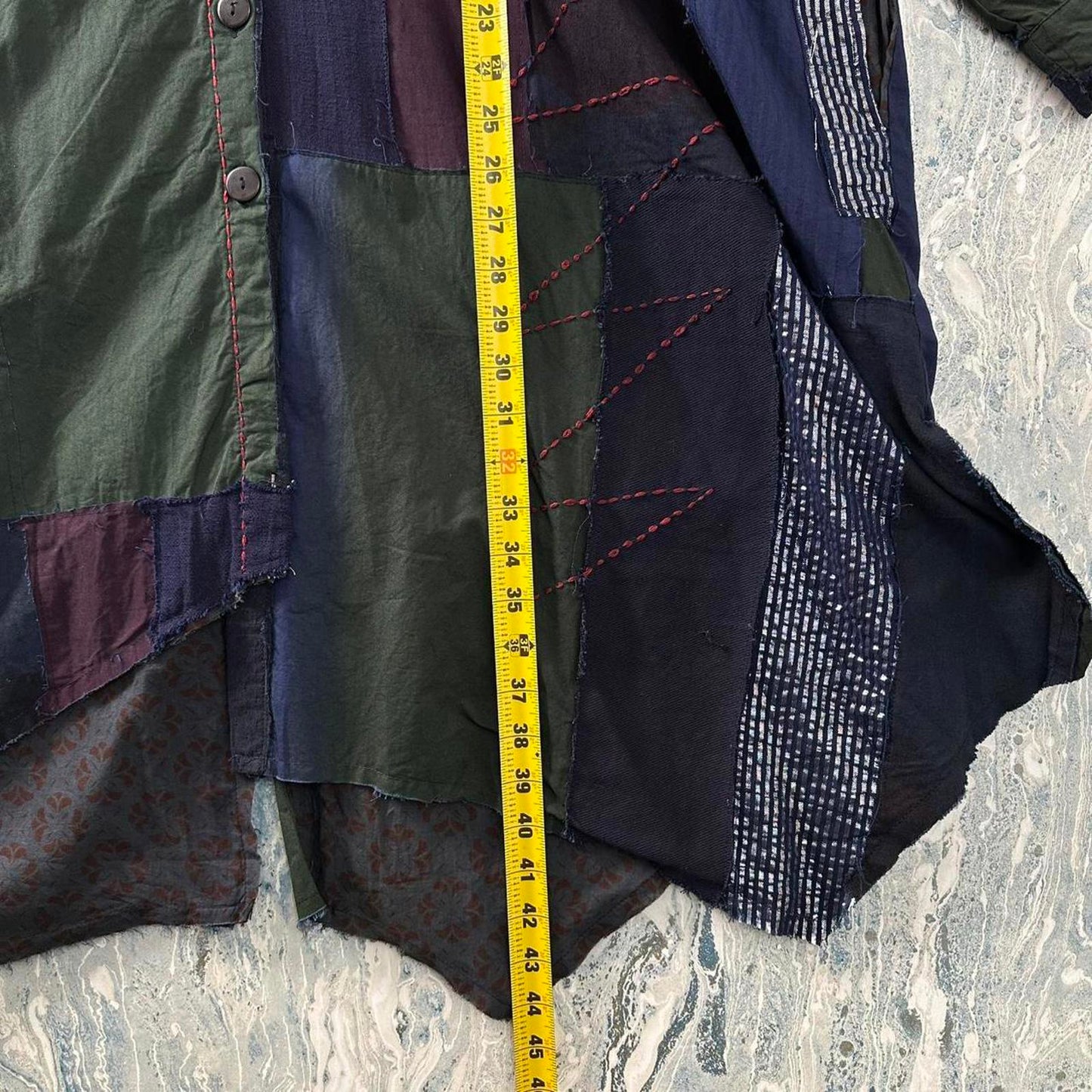 Boho Patchwork Button-Up Tunic Shirt Dress (L/XL)