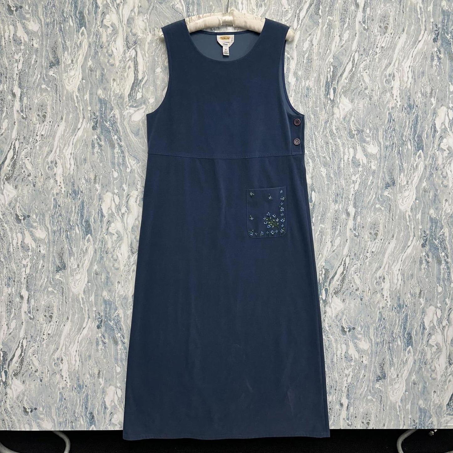 Vintage Talbots Navy Blue Sleeveless Maxidress w Floral Pockets (10)