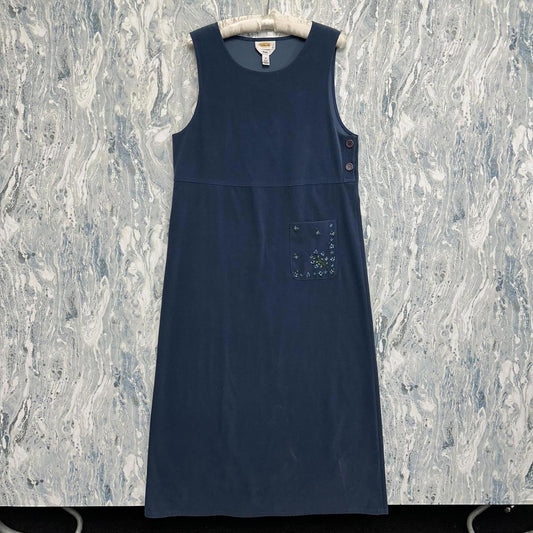 Vintage Talbots Navy Blue Sleeveless Maxidress w Floral Pockets (10)