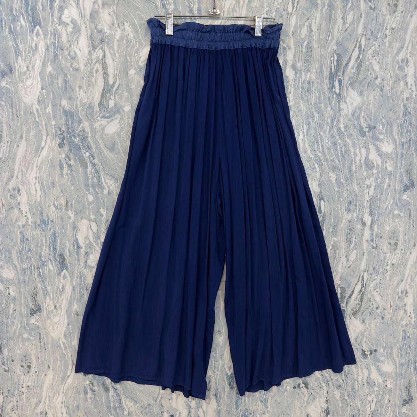 Minimalism Designer Wide-Leg Navy Pleated Pants (M)