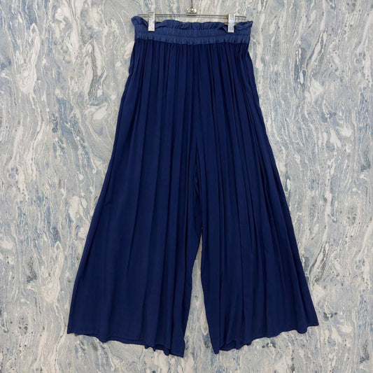 Minimalism Designer Wide-Leg Navy Pleated Pants (M)