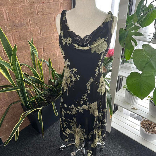 Vintage 90s Beaded Black & Green Maxidress (M)