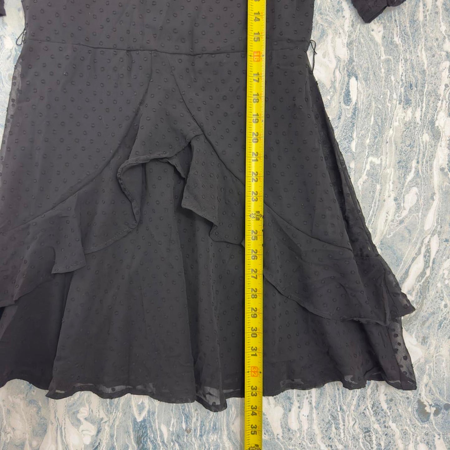 Trixxi Whimsygoth Black Ruffled Mini Dress with Puff Sleeves (L)