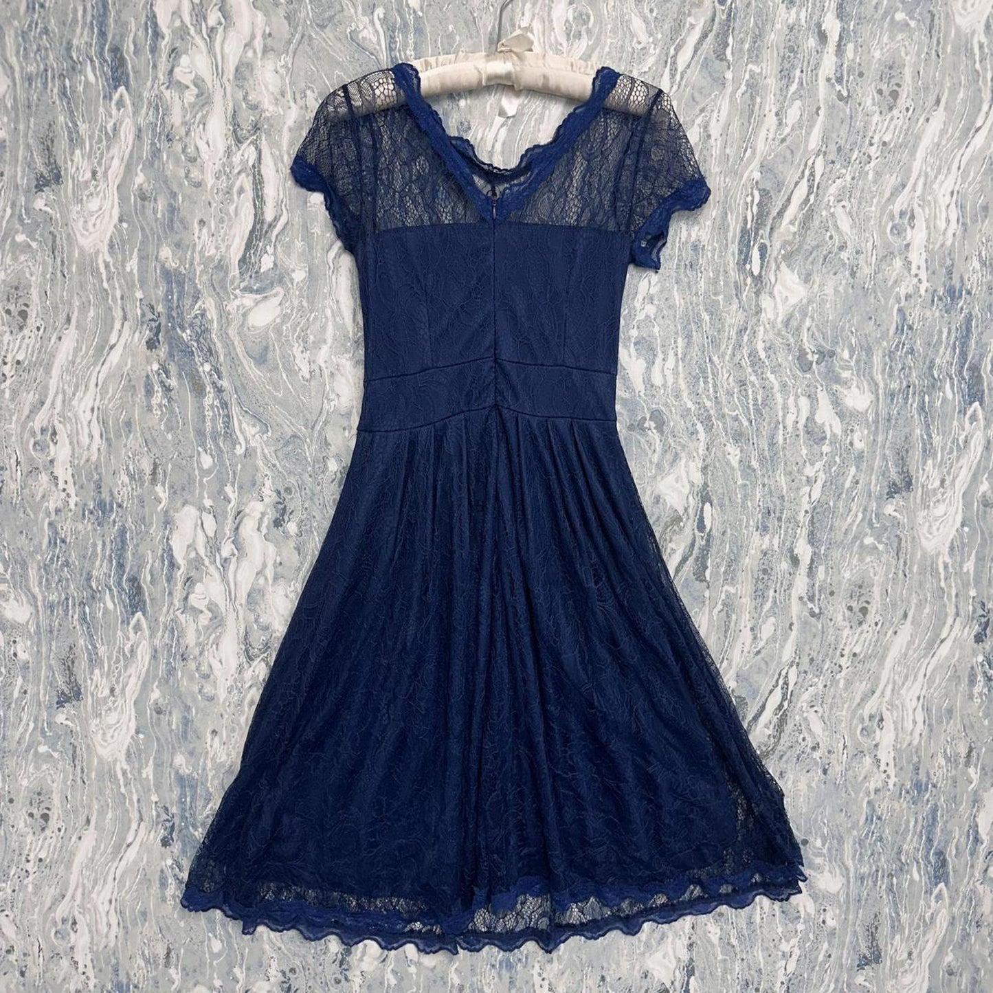 Fairycore Boho Lace Mesh Navy Blue Maxidress (S)