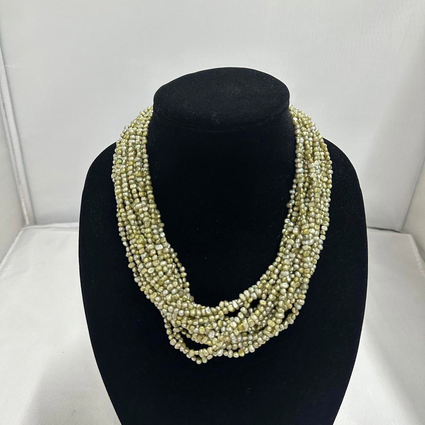 Elegant Green Pearl Multistrand Necklace