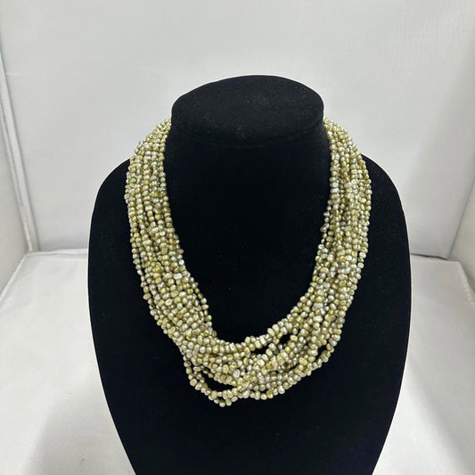 Elegant Green Pearl Multistrand Necklace