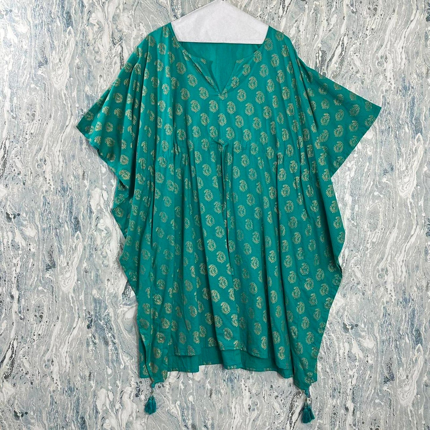 Designer Teal Printed Kaftan (One Size)