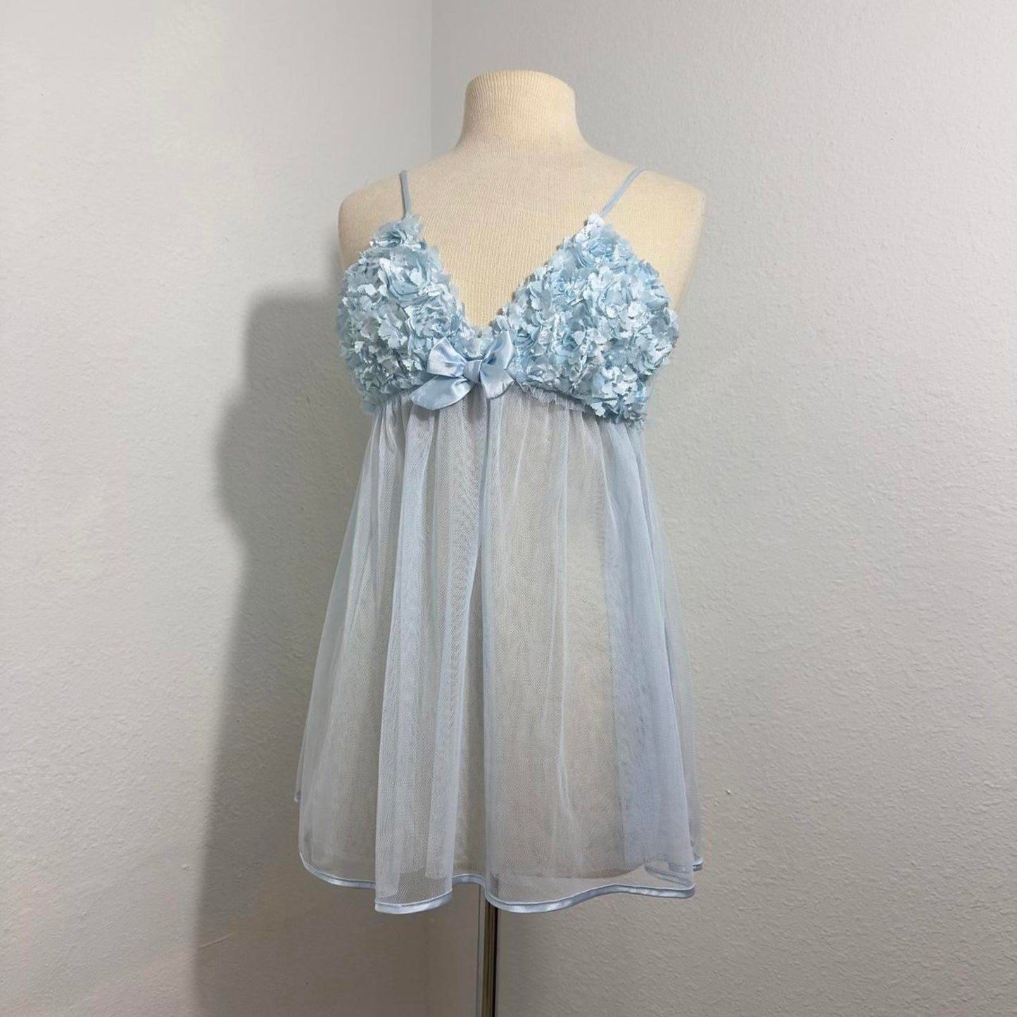 Coquette Y2k Light Blue Floral Fairy Babydoll Slip Dress (OS)