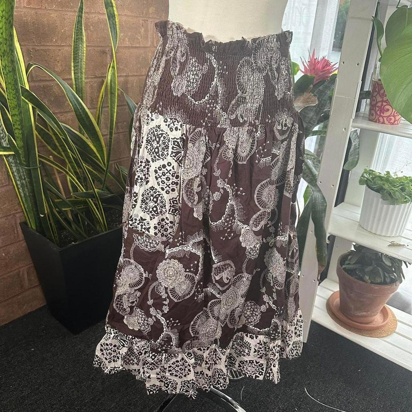 cottage brown patchwork maxi skirt (XL)