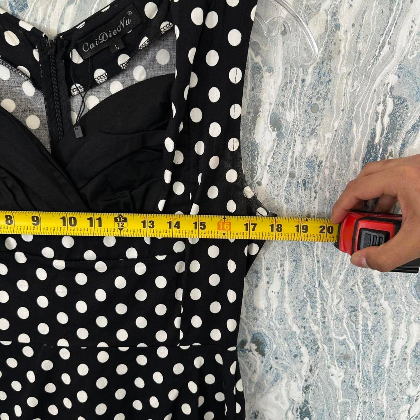 Classic Polka Dot Black & White Sleeveless Fit and Flare Dress (L)