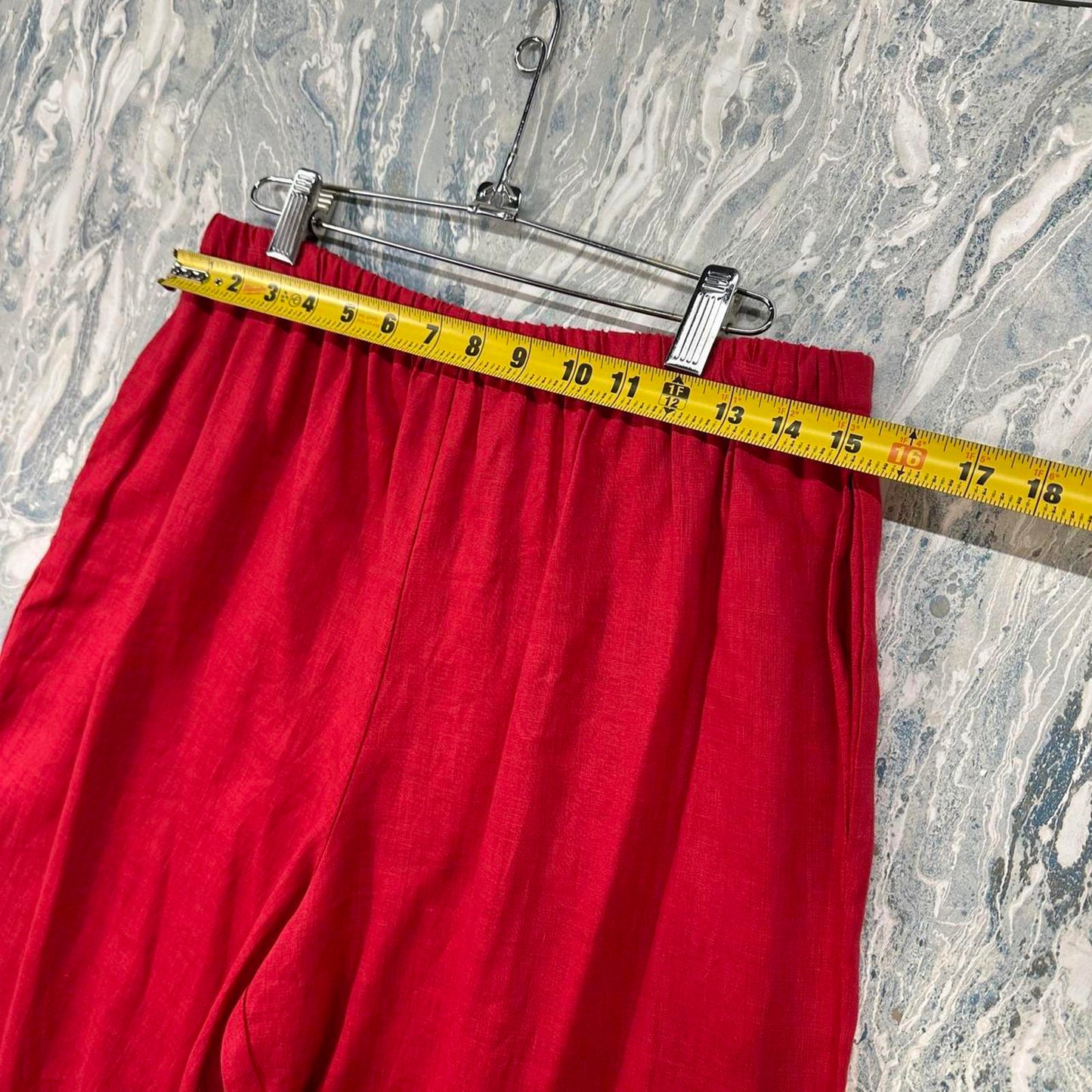 Designer Red Linen High-Waisted Trousers (2)