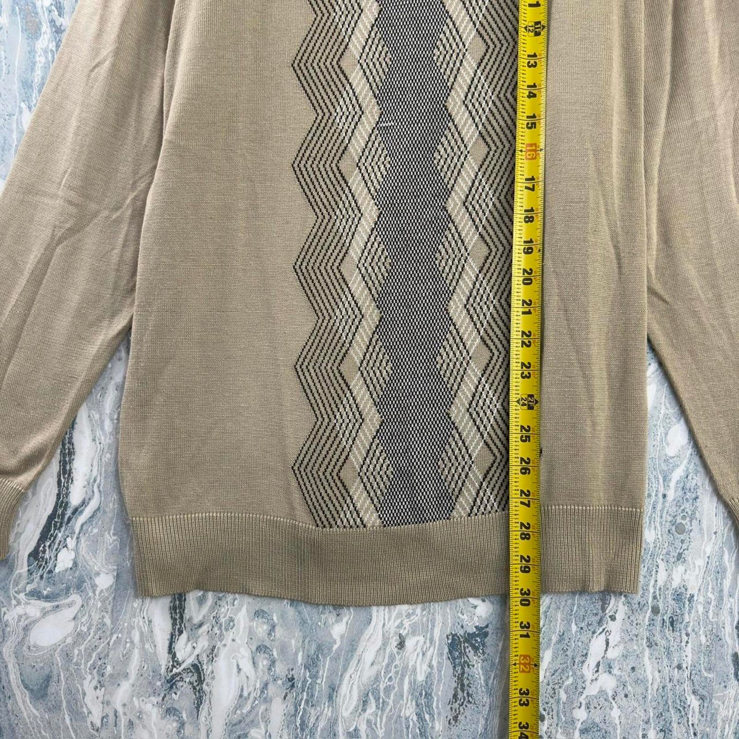 Vintage 90's TRUST Geometric Tan Half-Zip Turtleneck Sweater (L)